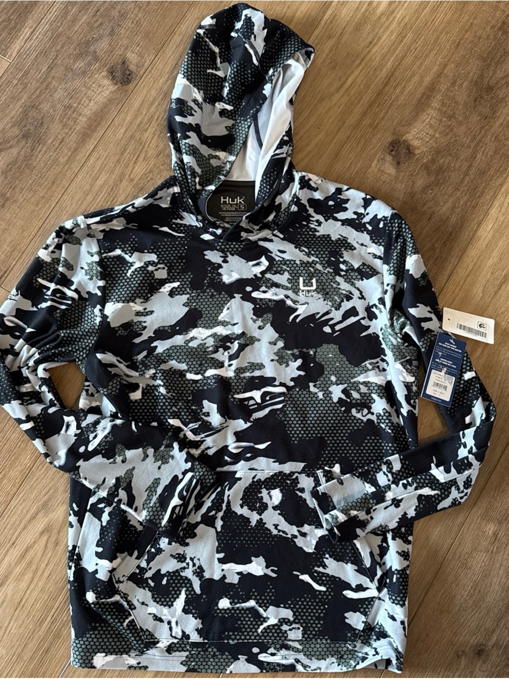 Huk Black White Gray Camo Performance Hoodie